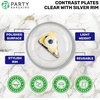 image:imagePARTY BARGAINS Disposable Plastic 7 Lunch 10 Dinner amp 13 Charger Plates Combo Contrast Collection Clear with Silver Rim 48 Pack