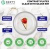 image:imagePARTY BARGAINS Disposable Plastic 7 Lunch amp 10 Dinner Plates Combo Contrast Collection Clear with Silver Rim 64 Pack