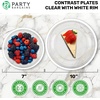 image:imagePARTY BARGAINS Disposable Plastic 7 Lunch amp 10 Dinner Plates Combo Contrast Collection Clear with White Rim 32 Pack