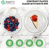image:imagePARTY BARGAINS Disposable Plastic 7 Lunch amp 10 Dinner Plates Combo Contrast Collection Clear with White Rim 64 Pack