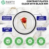 image:imagePARTY BARGAINS Disposable Plastic Plates  Contrast Collection Clear with Black Rim  32 Plates 7in Appetizer amp 10in Dinner Plates 16 Each  Elegant Party Plates for Events and Catering