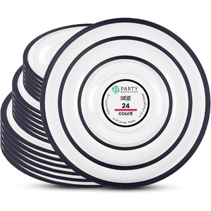image:imagePARTY BARGAINS Disposable Plastic 7 Lunch 10 Dinner amp 13 Charger Plates Combo Contrast Collection Clear with Black Rim 24 Pack