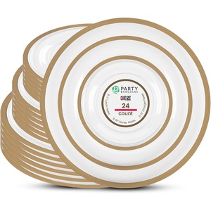 image:imagePARTY BARGAINS Disposable Plastic 7 Lunch 10 Dinner amp 13 Charger Plates Combo Contrast Collection Clear with Gold Rim 24 Pack