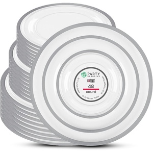 image:imagePARTY BARGAINS Disposable Plastic 7 Lunch 10 Dinner amp 13 Charger Plates Combo Contrast Collection Clear with Silver Rim 48 Pack