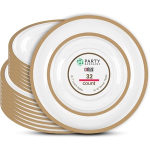 image:imagePARTY BARGAINS Disposable Plastic 7 Lunch amp 10 Dinner Plates Combo Contrast Collection Clear with Gold Rim 32 Pack