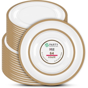 image:imagePARTY BARGAINS Disposable Plastic 7 Lunch amp 10 Dinner Plates Combo Contrast Collection Clear with Gold Rim 64 Pack