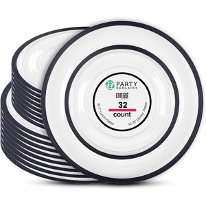 image:imagePARTY BARGAINS Disposable Plastic Plates  Contrast Collection Clear with Black Rim  32 Plates 7in Appetizer amp 10in Dinner Plates 16 Each  Elegant Party Plates for Events and Catering