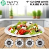image:imagePARTY BARGAINS 9 Inch Disposable Plastic Plates 100 Pack White Dinner Plates Microwave Safe Party Plates Lightweight Disposable Plates for Parties Catering and Events