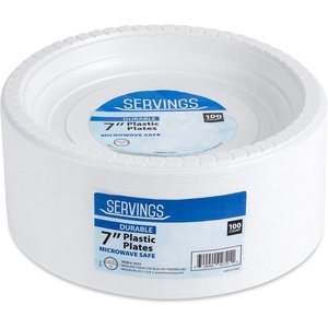 image:imageBlue Sky 7 Inch White Plastic Plates  100 Count Disposable Plastic Plates Microwave Safe Perfect for Birthday Parties Weddings Banquets Picnics and Everyday Use