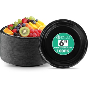 image:imagePARTY BARGAINS 6 Inch Disposable Plastic Plates 100 Pack Black Dessert Plates Appetizer Plates Microwave Safe Party Plates Lightweight Disposable Plates for Parties Catering and Events