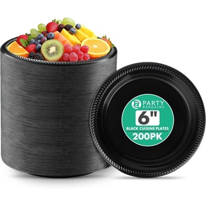 image:imagePARTY BARGAINS 6 Inch Disposable Plastic Plates 200 Pack Black Dessert Plates Appetizer Plates Microwave Safe Party Plates Lightweight Disposable Plates for Parties Catering and Events
