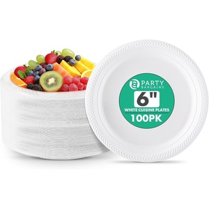 image:imagePARTY BARGAINS 6 Inch Disposable White Plastic Plates 100 Pack Microwave Safe Dinnerware
