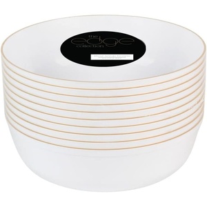 image:imagePARTY BARGAINS Disposable Plastic Bowls 16 oz Round Serving and Salad Bowls White with Gold Rim 20 Pack Party Bowls for Desserts Snacks Catering Weddings and Events