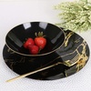 image:imagePARTY BARGAINS 16oz Disposable Organic Collection Round Bowls 10 Pack Black with Gold Rim Elegant Plastic Dish Bowl Containers for Storing
