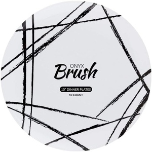 image:imagePARTY BARGAINS 10 Brush Strokes Collection Dinner Plates 20 Pack White PlateBlack Brush Disposable Plastic Tableware Plates for Birthday Parties Banquet Formal Events