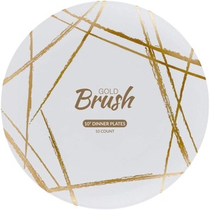 image:imagePARTY BARGAINS 10 Brush Strokes Collection Dinner Plates 20 Pack White PlateGold Brush Disposable Plastic Tableware Plates for Birthday Parties Banquet Formal Events