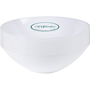 image:imagePARTY BARGAINS 16oz Disposable Organic Collection Round Bowls 10 Pack White with Silver Rim Elegant Plastic Dish Bowl Containers Dishware for Storing Serving Snack