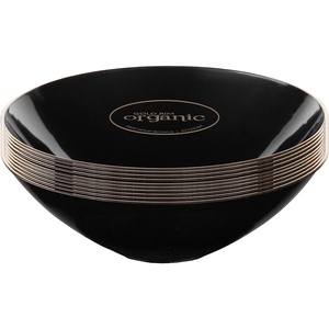 image:imagePARTY BARGAINS 16oz Disposable Organic Collection Round Bowls 20 Pack Black with Gold Rim Elegant Plastic Dish Bowl Containers for Storing