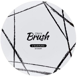 image:imagePARTY BARGAINS 6 Brush Strokes Collection Bread n Butter Plates 10 Pack White PlateBlack Brush Disposable Plastic Tableware Plates for Birthday Parties Formal Events