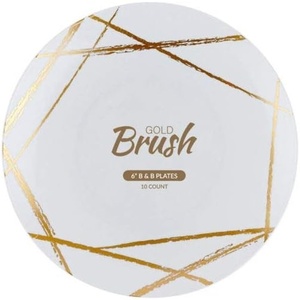 image:imagePARTY BARGAINS 6 Brush Strokes Collection Bread n Butter Plates 20 Pack White PlateGold Brush Disposable Plastic Tableware Plates for Birthday Parties Banquet Formal Events