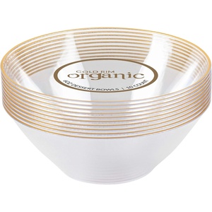image:imagePARTY BARGAINS 6oz Disposable Organic Collection Round Bowls 20 Pack Clear with Gold Rim Premiumquality amp Elegant Plastic Dish Bowl Containers Dishware for Storing Serving