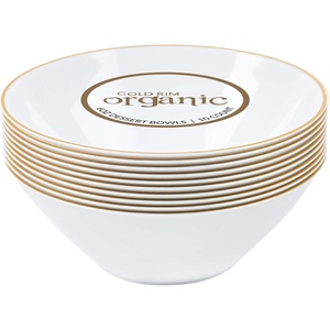 image:imagePARTY BARGAINS 6oz Disposable Organic Collection Round Bowls 20 Pack White with Gold Rim Premiumquality amp Elegant Plastic Dish Bowl Containers Dishware for Storing Serving