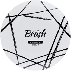 image:imagePARTY BARGAINS 75 Brush Strokes Collection Salad Plates 10 Pack White PlateBlack Brush Disposable Plastic Tableware Plates for Birthday Parties Banquet Formal Events