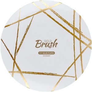 image:imagePARTY BARGAINS 75 Brush Strokes Collection Salad Plates 20 Pack White PlateGold Brush Disposable Plastic Tableware Plates for Birthday Parties Banquet Formal Events