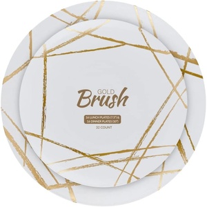 image:imagePARTY BARGAINS 75 amp 10 Combo Disposable Brush Strokes Collection Salad amp Dinner Plates 64 Pack White PlateGold Brush Plastic Dinnerware Plates Perfect for Banquet Formal Events