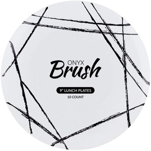 image:imagePARTY BARGAINS 9 Brush Strokes Collection Lunch Plates 10 Pack White PlateBlack Brush Disposable Plastic Tableware Plates for Birthday Parties Banquet Formal Events