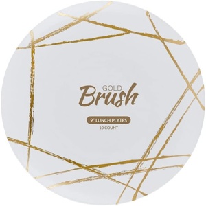 image:imagePARTY BARGAINS 9 Brush Strokes Collection Lunch Plates 20 Pack White PlateGold Brush Disposable Plastic Tableware Plates for Birthday Parties Banquet Formal Events