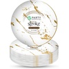 image:imagePARTY BARGAINS 6 Gold Stroke Collection Disposable Lunch Plates 10 Pack White Plastic Table Setting Plates Excellent Dinnerware for Banquet Formal Events