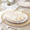 image:imagePARTY BARGAINS 75 amp 10 Curve Collection Disposable Dinner Plates Combo  64 Pack Heavy Duty White Gold Curve Elegant Tableware Dish Plates for Banquets Catering and Formal Events