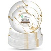 image:imagePARTY BARGAINS 75 amp 10 Gold Stroke Collection Disposable Lunch amp Dinner Plates Combo 32 Pack White Plastic Table Setting Plates Excellent Dinnerware for Banquet Formal Events