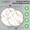 image:imagePARTY BARGAINS 75 amp 10 Gold Stroke Collection Disposable Lunch amp Dinner Plates Combo 64 Pack White Plastic Table Setting Plates Excellent Dinnerware for Banquet Formal Events