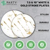 image:imagePARTY BARGAINS 75 amp 10 Gold Stroke Collection Disposable Lunch amp Dinner Plates Combo 64 Pack White Plastic Table Setting Plates Excellent Dinnerware for Banquet Formal Events