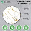 image:imagePARTY BARGAINS 9 Gold Stroke Collection Disposable Lunch Plates 10 Pack White Plastic Table Setting Plates Excellent Dinnerware for Banquet Formal Events