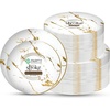 image:imagePARTY BARGAINS 75 amp 10 Gold Stroke Collection Disposable Lunch amp Dinner Plates Combo 64 Pack White Plastic Table Setting Plates Excellent Dinnerware for Banquet Formal Events
