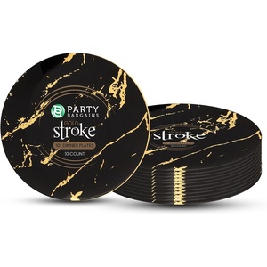 image:imagePARTY BARGAINS 10 Gold Stroke Collection Disposable Dinner Plates 10 Pack Black Plastic Table Setting Plates Excellent Dinnerware for Banquet Formal Events