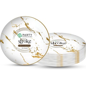 image:imagePARTY BARGAINS 10 Gold Stroke Collection Disposable Dinner Plates 10 Pack White Plastic Table Setting Plates Excellent Dinnerware for Banquet Formal Events