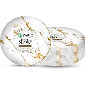 image:imagePARTY BARGAINS 10 Gold Stroke Collection Disposable Dinner Plates 20 Pack White Plastic Table Setting Plates Excellent Dinnerware for Banquet Formal Events