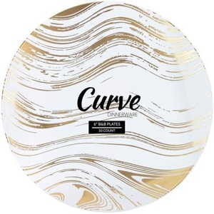 image:imagePARTY BARGAINS 6 Curve Collection Disposable Dinner Plates  20 Pack Heavy Duty White Gold Curve Elegant Tableware Dish Plates for Banquets Catering and Formal Events