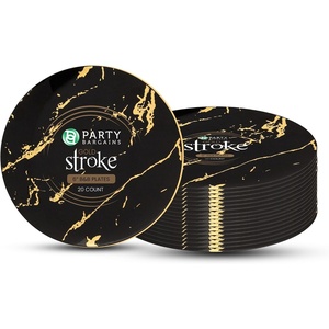 image:imagePARTY BARGAINS 6 Gold Stroke Collection Disposable Bread n Butter Plates 20 Pack Black Plastic Table Setting Plates Excellent Dinnerware for Banquet Formal Events