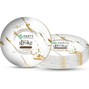 image:imagePARTY BARGAINS 6 Gold Stroke Collection Disposable Lunch Plates 10 Pack White Plastic Table Setting Plates Excellent Dinnerware for Banquet Formal Events