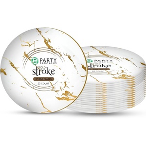 image:imagePARTY BARGAINS 6 Gold Stroke Collection Disposable Lunch Plates 20 Pack White Plastic Table Setting Plates Excellent Dinnerware for Banquet Formal Events