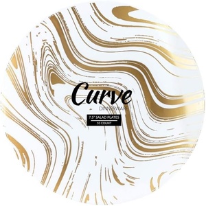 image:imagePARTY BARGAINS 75 Curve Collection Disposable Dinner Plates  10 Pack Heavy Duty White Gold Curve Elegant Tableware Dish Plates for Banquets Catering and Formal Events