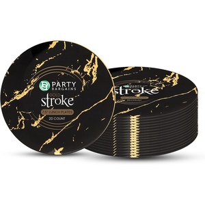 image:imagePARTY BARGAINS 75 Gold Stroke Collection Disposable Lunch Plates 20 Pack Black Plastic Table Setting Plates Excellent Dinnerware for Banquet Formal Events