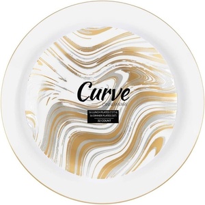 image:imagePARTY BARGAINS 75 amp 10 Curve Collection Disposable Dinner Plates Combo  64 Pack Heavy Duty Silver Gold Curve Elegant Tableware Dish Plates for Banquets Catering and Formal Events