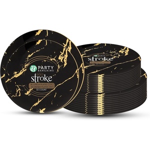 image:imagePARTY BARGAINS 75 amp 10 Gold Stroke Collection Disposable Lunch amp Dinner Plates Combo 32 Pack Black Plastic Table Setting Plates Excellent Dinnerware for Banquet Formal Events