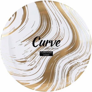 image:imagePARTY BARGAINS 9 Curve Collection Disposable Dinner Plates  20 Pack Heavy Duty White Gold Curve Elegant Tableware Dish Plates for Banquets Catering and Formal Events
